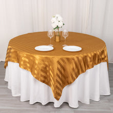 Gold Satin Stripe Square Table Overlay, Smooth Elegant Table Topper