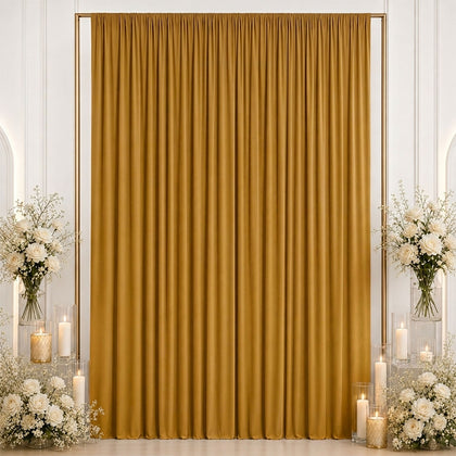 Spandex Backdrop Curtain Gold 10ft x 12ft, 4-Way Stretch Wrinkle-Free Photo Booth Backdrop with Rod Pockets for Wedding & Events