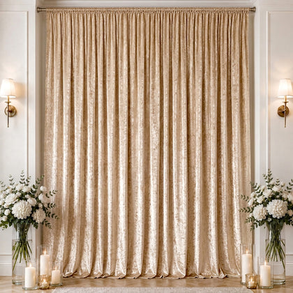 Beige Premium Crushed Velvet Backdrop Curtain 10ft x 16ft – Ceiling Drape Panel & Stage Backdrop with Rod Pocket, 70% Blackout