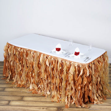 Elegant Gold Curly Willow Taffeta Table Skirt for Stunning Event Decor
