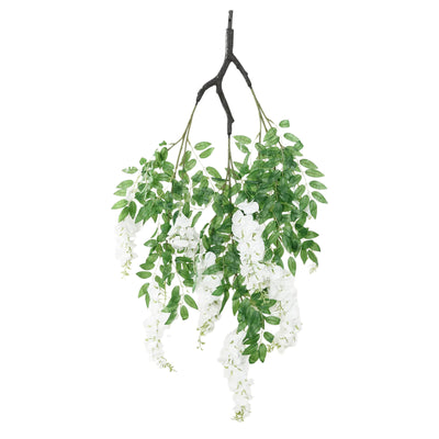 Artificial white wisteria hanging plant with green leaves #whtbkgd