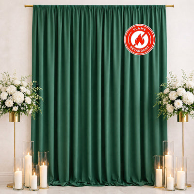 Green flame-retardant curtain with floral candle wedding backdrop