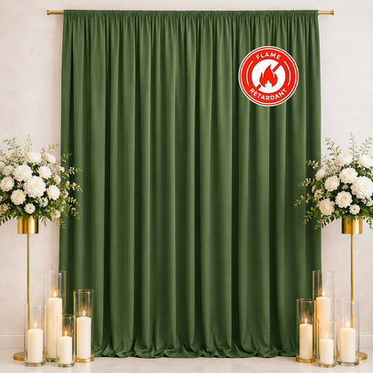 Scuba Polyester Backdrop Curtain Olive Green 10ftx12ft Durable Flame Resistant Wrinkle-Free Event Drape Panel With Rod Pocket