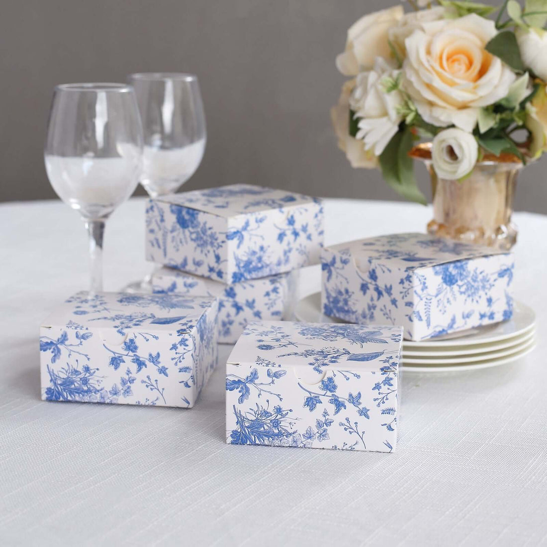 25-Pack White Blue French Toile Favor Boxes | eFavormart