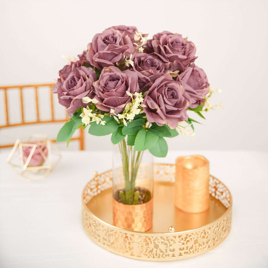 Dusty Rose Silk Rose Flower Arrangements | eFavormart