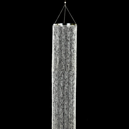 Hanging Beaded Crystal Column Chandelier, 14ft Tall Beads Curtain Round with Silver Metal Hoop and Hanging Chain