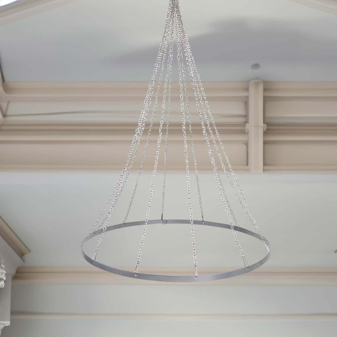 Modern silver chandelier with sleek, minimalist design