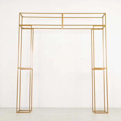 Heavy Duty Gold Metal 3D Rectangular Wedding Arch, Floral Balloon Frame Backdrop Stand - 8ft