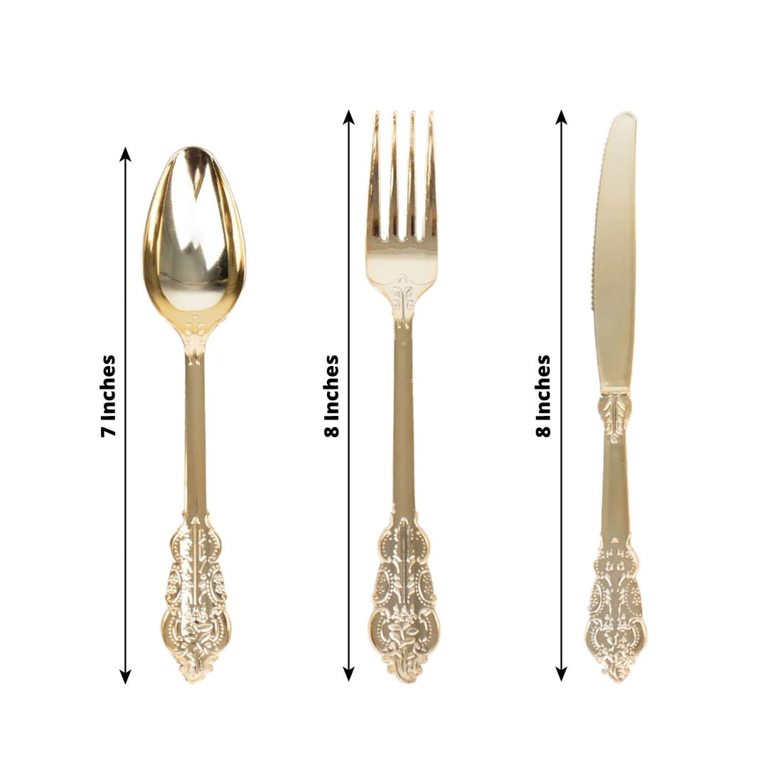 Plastic Silverware Set 24pc Metallic Gold Baroque Style | eFavormart