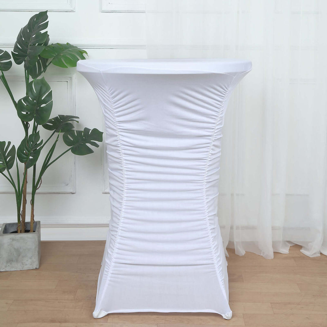 White stretch table cover for events and gatherings