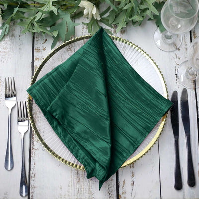 5 Pack Taffeta Napkins 20"x20" Hunter Emerald Green - Accordion Crinkle Cloth Napkins