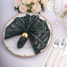 Hunter Emerald Green Geometric Diamond Glitz Sequin Dinner Napkins, Decorative Reusable