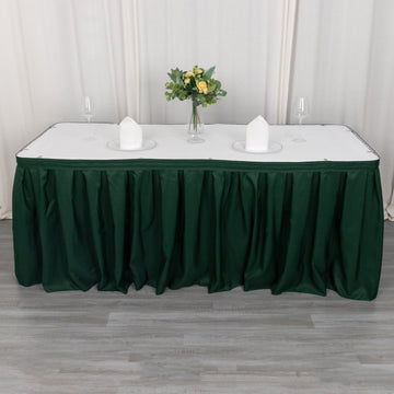 Hunter Emerald Green Pleated Polyester Table Skirt, Banquet Folding Table Skirt 21ft