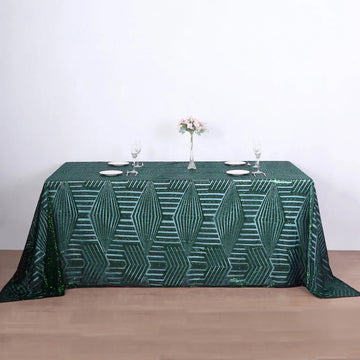 Hunter Emerald Green Seamless Diamond Sequin Rectangular Tablecloth 90"x132"
