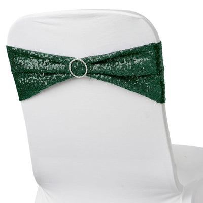 5 Pack Sequin Spandex Chair Sashes 6"x15" Hunter Emerald Green - Stretch Chair Bands