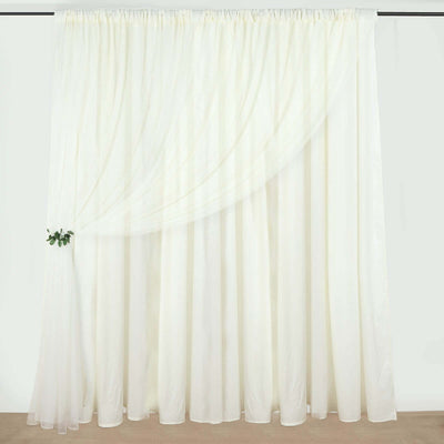 Ivory Chiffon Polyester Backdrop Drape Curtain, Dual Layer Event Divider Panel with Rod Pockets - 10ftx10ft