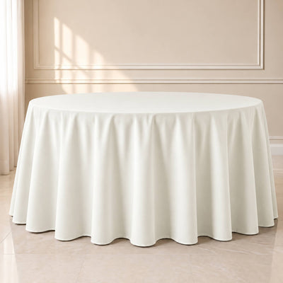 Premium Polyester Round Tablecloth 120" Ivory - Seamless 220GSM Table Cover