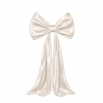 Ivory satin bow with long draped ribbons on white background#whtbkgd
