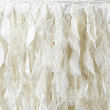 Elevate Your Event Decor with the Ivory Curly Willow Taffeta Table Skirt