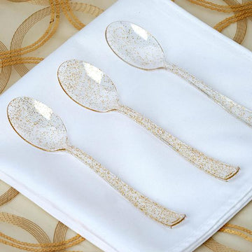 Clear Gold Glitter Heavy Duty Plastic Spoons - Perfect for Any Occasion