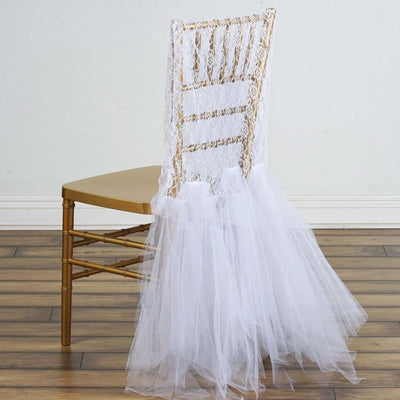 Lace and Tulle Chair Cover White Tutu Skirt - Graceful Wedding Chair Decor for Event