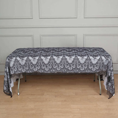 Lace Rectangle Tablecloth 60"x120" Black with Scalloped Frill Edges - Vintage Design Table Cover