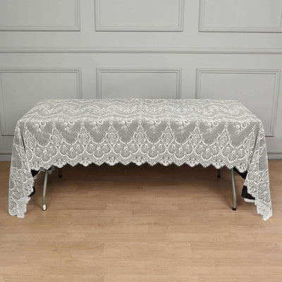 Lace Rectangle Tablecloth 60"x120" Ivory with Scalloped Frill Edges - Vintage Design Table Cover
