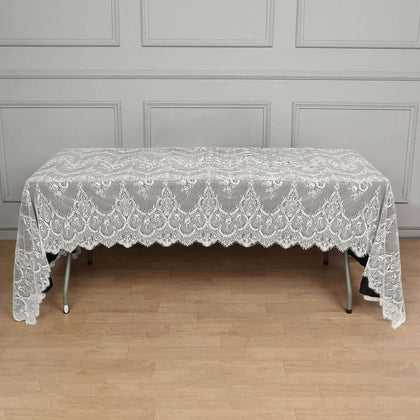Lace Rectangle Tablecloth 60"x120" Ivory with Scalloped Frill Edges - Vintage Design Table Cover