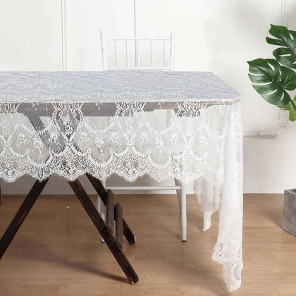 Lace Rectangle Tablecloth 60"x120" White with Scalloped Frill Edges - Vintage Design for Stylish Table Settings