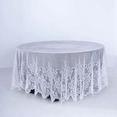 Lace Round Tablecloth 108" White with Premium Design - Perfect for Special Gatherings