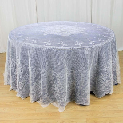 Lace Round Tablecloth 120" Ivory with Premium Design - Seamless Finish Table Cover