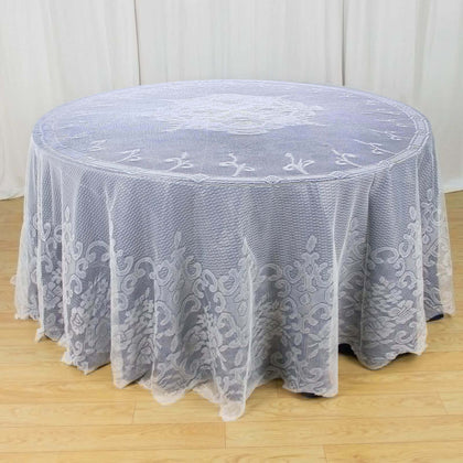 Lace Round Tablecloth 120" Ivory with Premium Design - Seamless Finish Table Cover