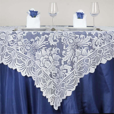 Lace Square Table Overlay 54"x54" White with Victorian Design - Perfect for Weddings and Vintage Themes