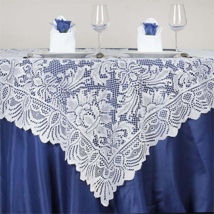 Lace Square Table Overlay 54"x54" White with Victorian Design - Perfect for Weddings and Vintage Themes
