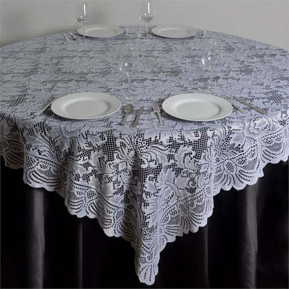 Lace Square Table Overlay 72"x72" White - Victorian Design Perfect for Vintage-Themed Occasions