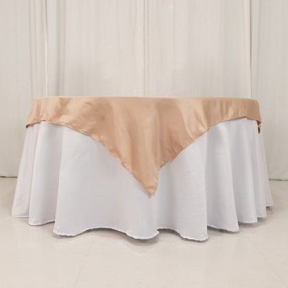 Lamour Satin Square Table Overlay 54"x54" Nude - Soft Tempered Sheen Table Topper
