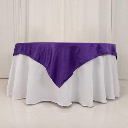 Lamour Satin Square Table Overlay 54"x54" Purple - Soft Tempered Sheen Table Topper