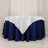 Navy tablecloth with white overlay on a round table