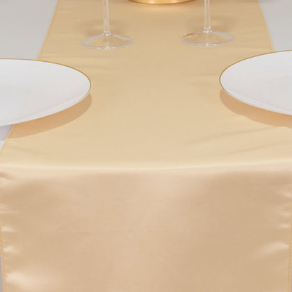 Lamour Satin Table Runner 12"x108" Beige - Lustrous Wedding Decor