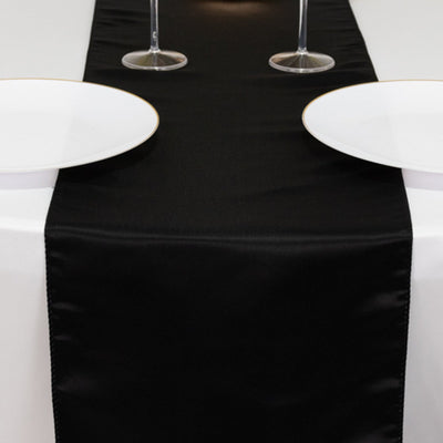 Lamour Satin Table Runner 12"x108" Black - Smooth & Lustrous Wedding Decor