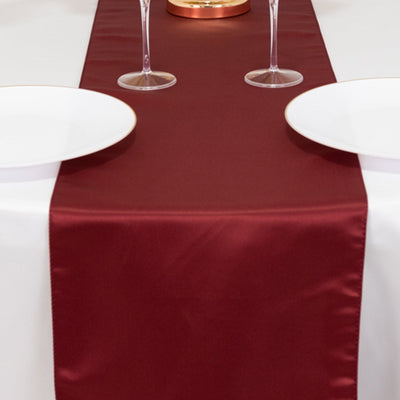 Lamour Satin Table Runner 12"x108" Burgundy - Lustrous Wedding Decor