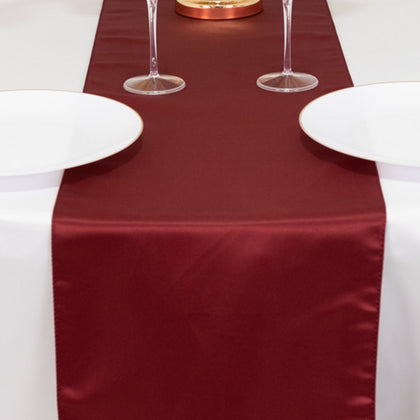 Lamour Satin Table Runner 12"x108" Burgundy - Lustrous Wedding Decor