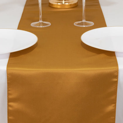 Lamour Satin Table Runner 12"x108" Gold - Smooth & Lustrous Wedding Decor