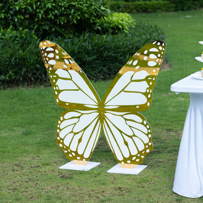 Large Butterfly Party Props Decor, 3ft White and Gold Butterfly Foamboard Stand