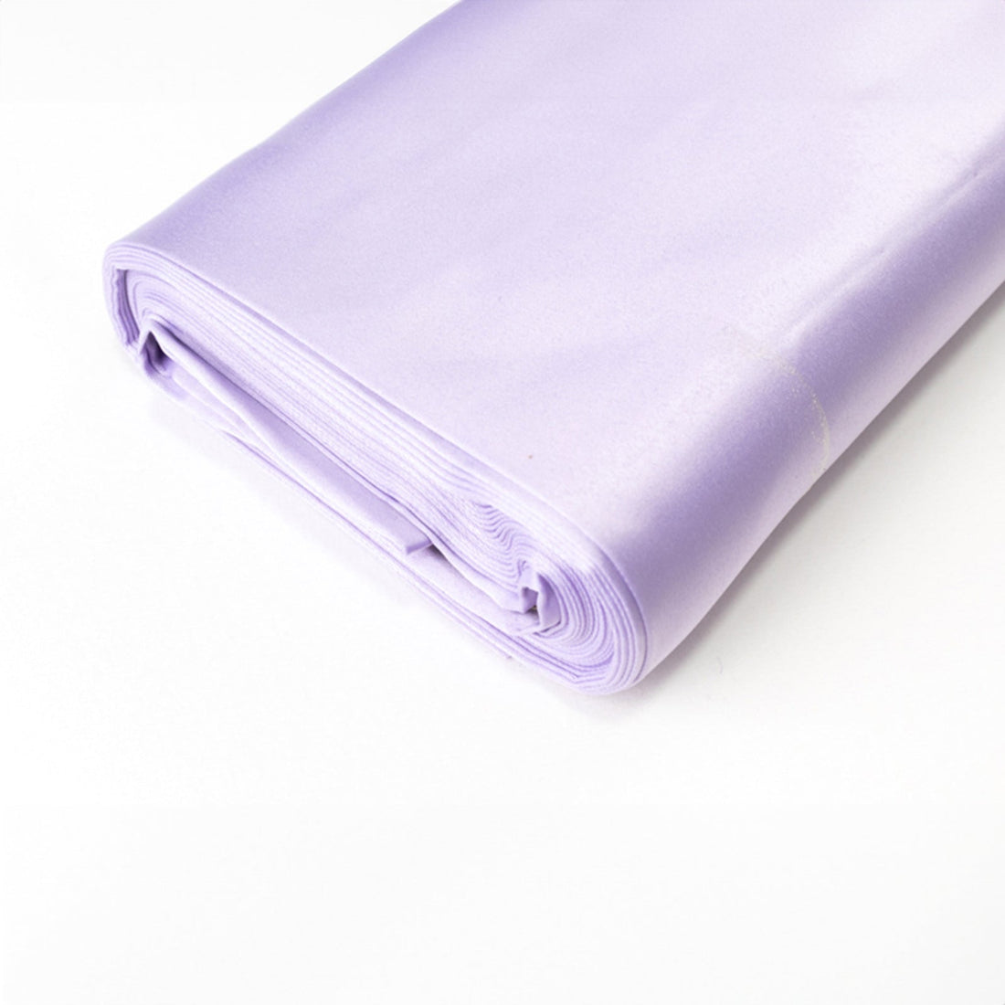 Lavender satin fabric roll, smooth texture and vibrant color.