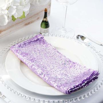 20”x20” Lavender Lilac Premium Sequin Cloth Dinner Napkin | Reusable Linen