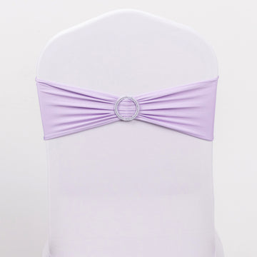 5 Pack Lavender Lilac Spandex Stretch Chair Sashes with Silver Diamond Ring Slide Buckle 5"x14"