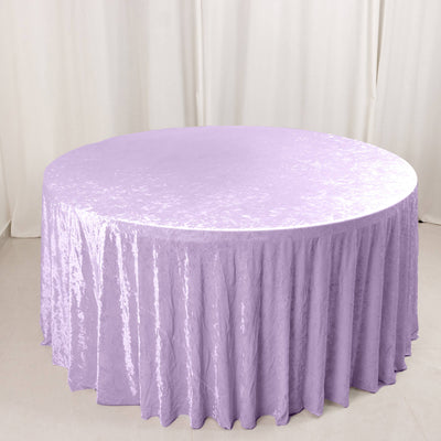 Lavender velvet round tablecloth on a round table
