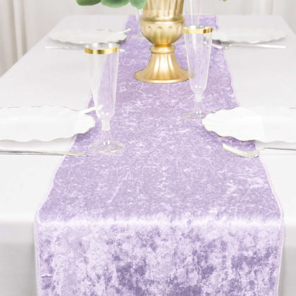 Premium Crushed Velvet Table Runner 12"x108" Lavender Lilac - Soft & Classy Table Linen
