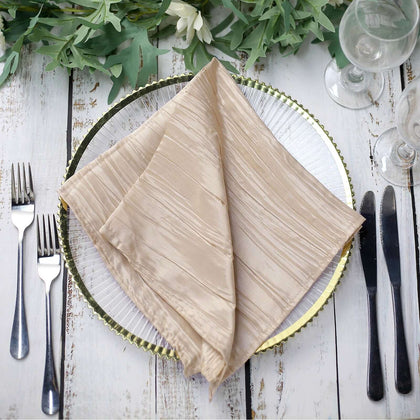 5 Pack Taffeta Napkins 20"x20" Beige - Accordion Crinkle Cloth Napkins